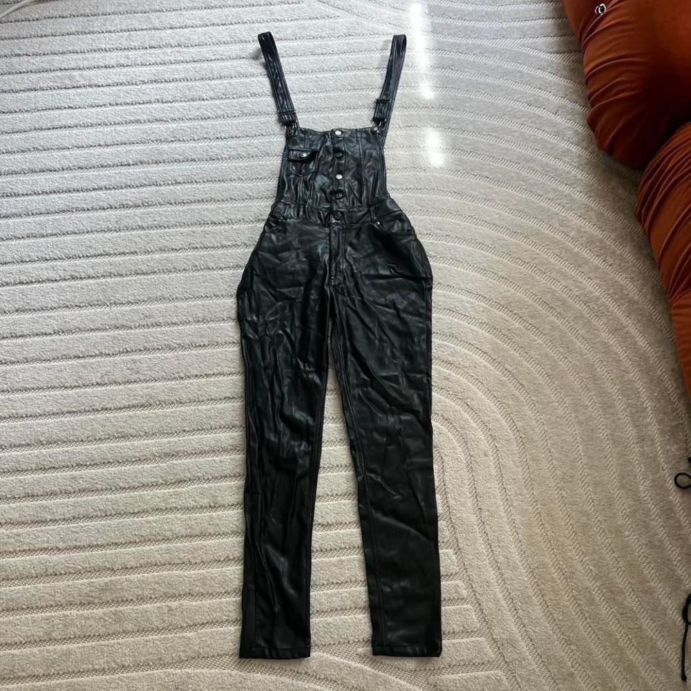 Labelle Roc by Rocawear Black leather overalls Size Large Punk Grunge Biker